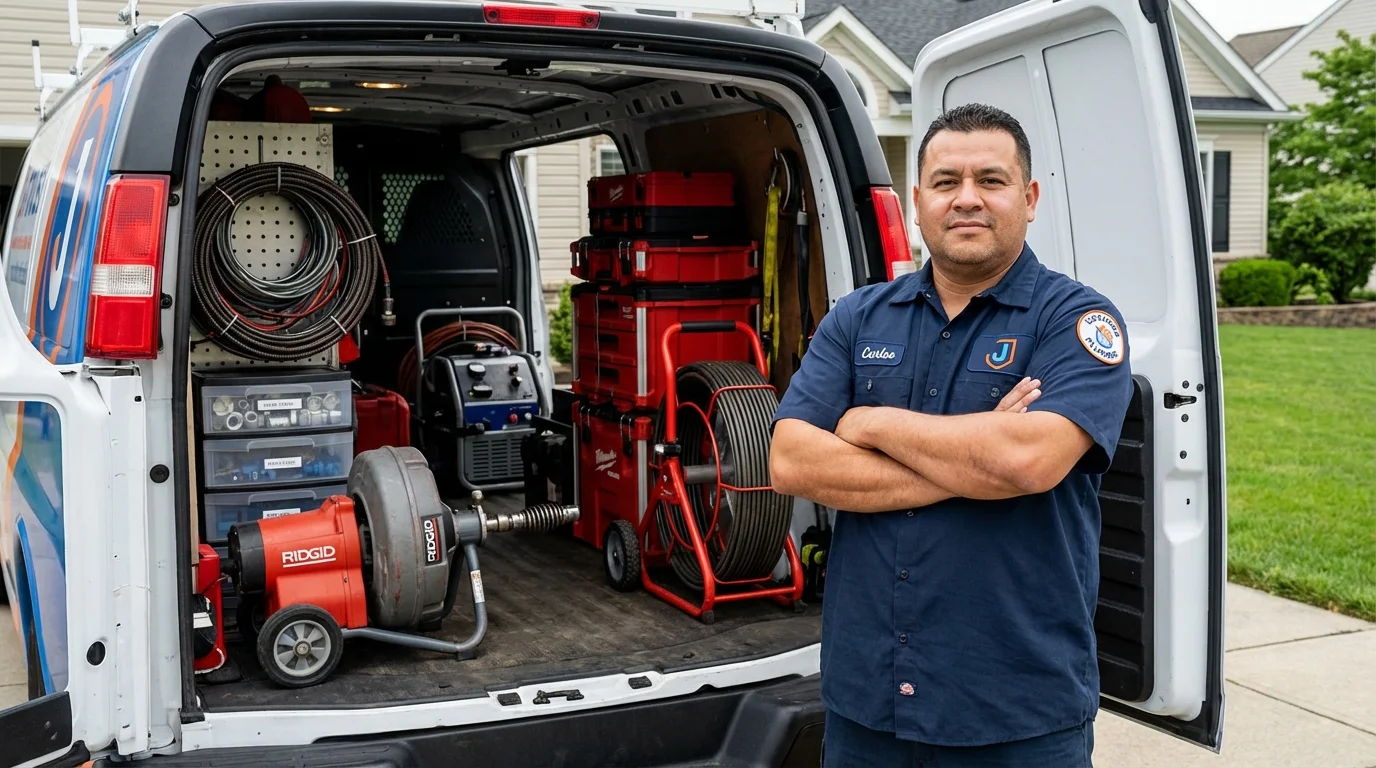 Professional drain cleaning equipment and Johns Plumbing LLC plumber in Rock Falls