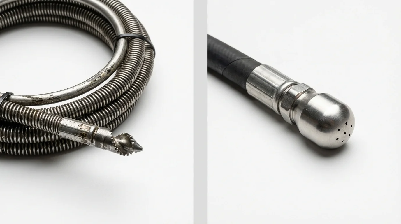 Drain snake cable and hydro jetting nozzle used for drain cleaning in Rock Falls, IL