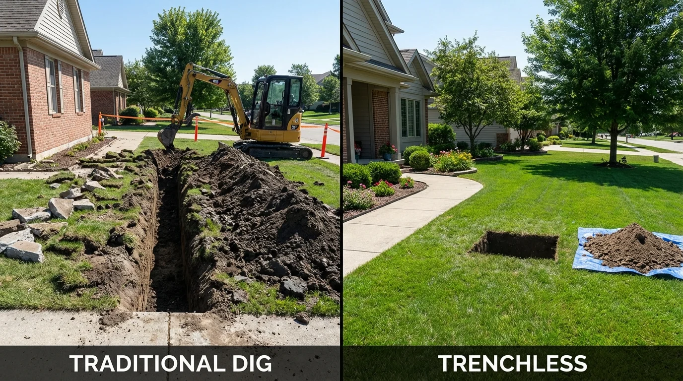 Trenchless sewer repair with minimal yard damage versus traditional excavation in Rock Falls, IL